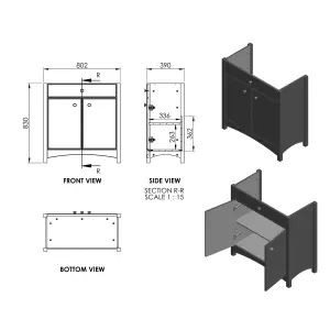 Exbury Grey Ash Freestanding Vanity unit & basin set (W)810mm (H)835mm