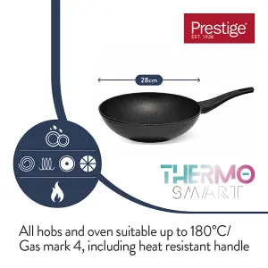 Prestige Thermo Smart Black Round Aluminium Induction Hob Suitable Diamond Infused Non-Stick Stir-Fry Pan 28cm