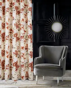 Home Curtains Betty Fully Lined Floral 66w x 54d" (168x137cm) Terracotta Eyelet Curtains (PAIR)