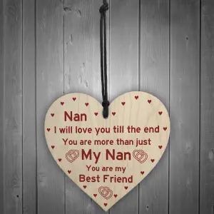 Nan Best Friend Gift Wooden Heart Birthday Mothers Day Gift For Nan From Grandchild