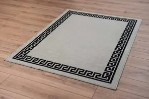 Machine Washable Greek Key Design Anti Slip Doormats Grey 120x160 cm