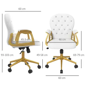 Vinsetto Home Office Chair Button Tufted Desk Chair with Swivel Wheels White