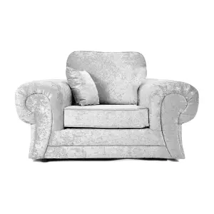 Chelsea Silver Crushed Velvet Armchair Rolled Arms Single Seater