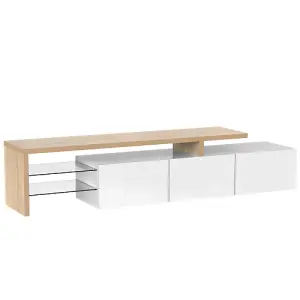 Modern TV Cabinet, Stylish and Elegant, Practical Storage, High-gloss White, Wooden Look, Glass Shelves, LED lighting