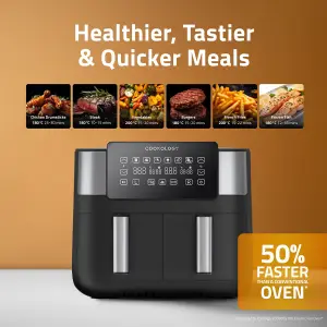 Cookology Dual Zone Air Fryer 8L Capacity with Digital Touch Controls - CAF80DI Black