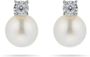 Goldsmiths 9Ct White Gold Diamond And 6-6.5mm Fresh Water Pearl Earrings - Goldsmiths Earrings