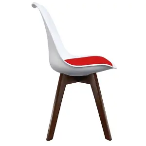 Soho White & Red Plastic Dining Chair with Squared Dark Wood Legs