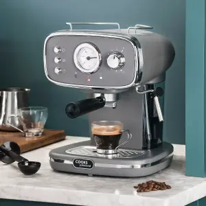 Cooks Professional Coffee Machine Espresso Maker Caffé Barista Pro 15-Bar Pump Frothing Wand Cappuccino Latte Grey