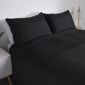 Filled Pinsonic Geo Panel Duvet Cover Bedding Set, Black - Superking