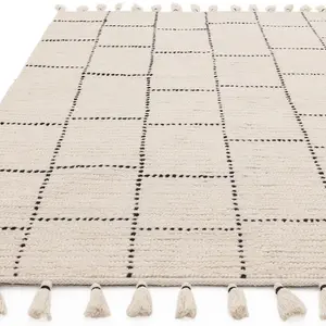 Cream Kilim , Modern , Wool Easy to Clean Geometric Rug for Living room, Bedroom - 160cm X 230cm