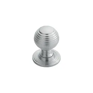 Textured Reeded Ball Cupboard Door Knob 35mm Dia Satin Chrome Handle