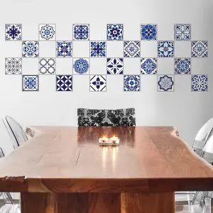 Walplus Spanish and Moroccan Blue Tile Stickers PVC