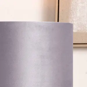 30cm Soft Grey Velvet Cylinder Table Lampshade