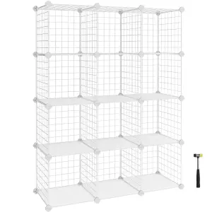 SONGMICS 12-Cube Wire Grid Storage Rack, Interlocking Shelving Unit with Metal Mesh Shelves and PP Plastic Sheets