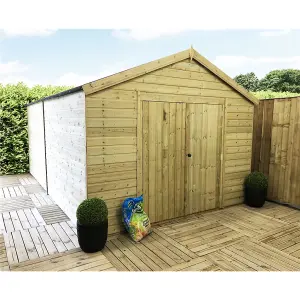 17 x 16 Pressure Treated T&G Wooden Apex Garden Shed / Workshop + Double Doors (17' x 16' / 17ft x 16ft) (17x16)