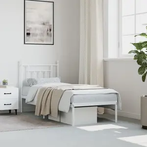 Berkfield Metal Bed Frame with Headboard White 75x190 cm