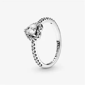 Pandora Elevated Heart Ring - Sterling Silver / Cubic Zirconia - Sz. 48