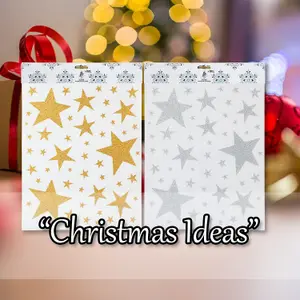 Christmas Stickers Glitter Stars 1 Varied Design 42cm x 30cm Gold or Silver