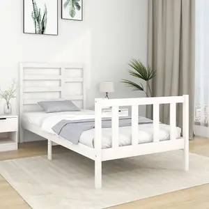 Berkfield Bed Frame White Solid Wood 90x190 cm 3FT Single