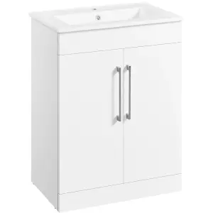 Yaheetech White Bathroom Vanity with Ceramic Basin Unit Freestanding Storage Cabinet with Door