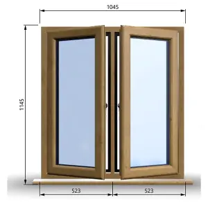 1045mm (W) x 1145mm (H) Wooden Stormproof Window - 2 Opening Windows (Left & Right) - Toughened Safety Glass