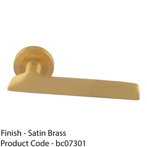 Premium Slim Flat Door Handle Set - Satin Brass Designer Lever On Round Rose