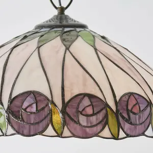 Tiffany Glass Hanging Ceiling Pendant Light Bronze & Round Rose Shade i00125