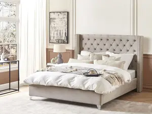 Velvet EU Super King Size Bed Light Grey LUBBON