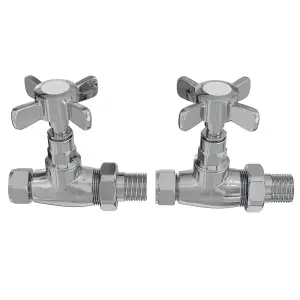 Right Radiators Chrome Traditional Cross Head Straight Towel Rail Radiator Valves 1/2" x15mm Pair