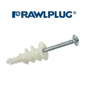 Rawl 12 x plug Nylon Self Drill Plasterboard Plug Fixings for Hollow Stud Walls, White