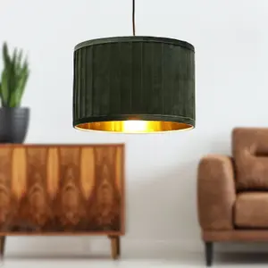 First Choice Lighting Sundance Dark Green Velvet Pleated 30cm Lamp Shade with Gold Inner