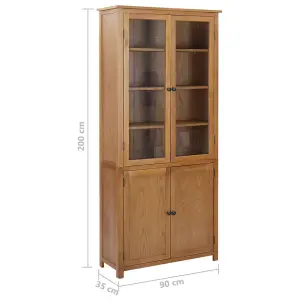 Berkfield Bookcase with 4 Doors 90x35x200 cm Solid Oak Wood and Glass