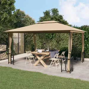 Berkfield Gazebo with Sidewalls&Double Roofs 3x4 m Taupe