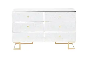 Interiors by Premier Classic Mirrored Drawer Chest,  Brass Finish 6 Drawer Chest, Storage Cabinet For Kitchen, Metallic Chest