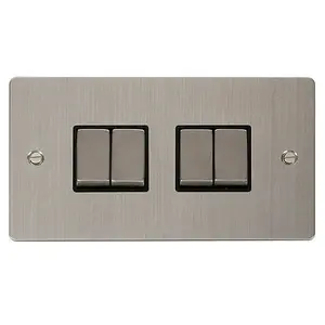 Flat Plate Stainless Steel 10A 4 Gang 2 Way Ingot Light Switch - Black Trim - SE Home