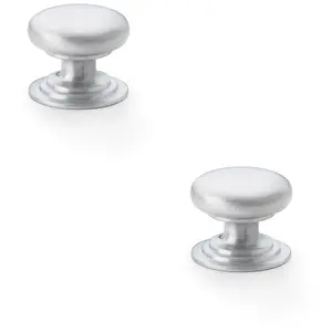 2 PACK - Stepped Round Door Knob - Satin Chrome 32mm Classic Kitchen Cabinet Pull Handle