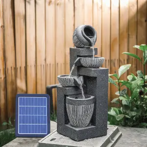 Outdoor Garden LED Water Fountain Water Feature Tiered Rockery Decor with Pump Solar Power