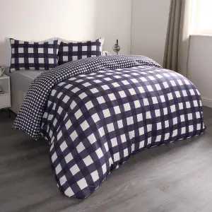 Gingham Duvet Cover Reversible Bedding Set, Navy - King