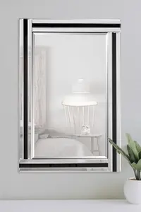 MirrorOutlet Dalton Black And Clear Bevelled Triple Edge Wall Mirror 68 x 56cm