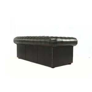 Chesterfield 3 Seater Antiquen Green Real Leather Tufted Buttoned Sofa In Classic Style