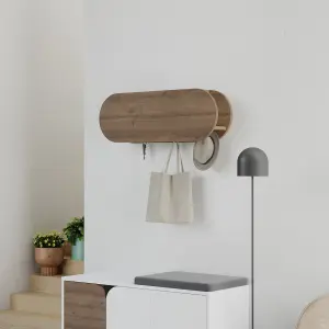 Decortie Kroma 6 Hooks Modern Wall Mounted Coat Hanger with Storage Cabinet Dark Oak Effect