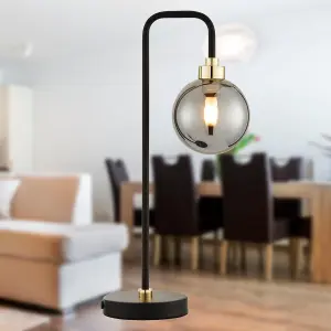 First Choice Lighting Matt Black and Smoked Glass Table Light