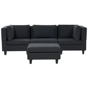 3-Seater Modular Fabric Sofa with Ottoman Black UNSTAD