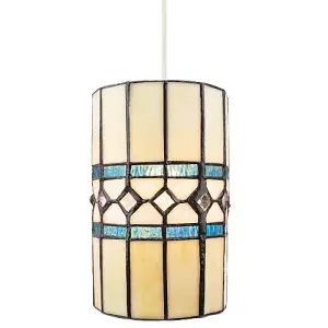 Contemporary Amber Glass Tiffany Pendant Light Shade with Bright Teal Strips