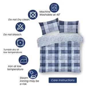 Pinero Cotton Blend Chequered Duvet Cover Set with Pillowcases Blue / Super King - 2 Standard Pillowcases