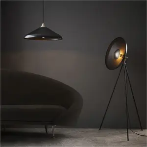 1460mm Floor Lamp - Matt black & matt nickel plate - Standing LED Light Base & Shade