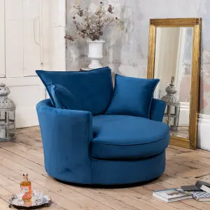 Havana Velvet Fabric Swivel Based Base Cuddle Chair - Blue