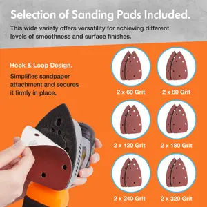 VonHaus Detail Sander - 130W Electric Sander for Wood with Dust Collector, 12PCS Sandpapers - 13000RPM Compact Palm Sander