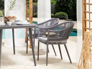 Set of 2 Garden Chairs with Cushions MILETO Metal Grey