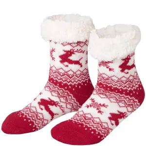 Fluffy socks with reindeer red/white - red/white